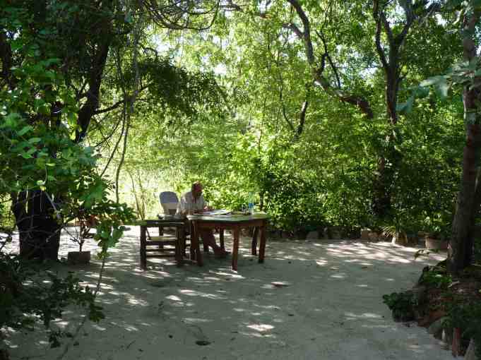 The bushsnob living up to his nickname and pretending to write something interesting in the bush at the beautiful Nkwichi Lodge in Mozambique. (see http://www.nkwichi.com/)