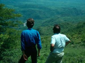 Contemplating our "enlarged' garden with a visiting friend.