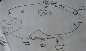 Map of Masuma Dam showing the various places mentioned in the text.