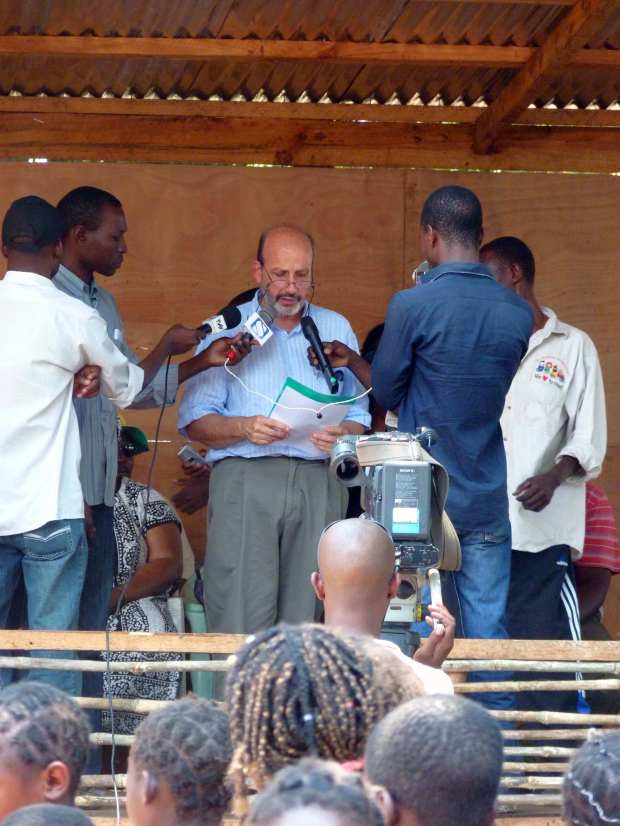 Interviewed by the press.