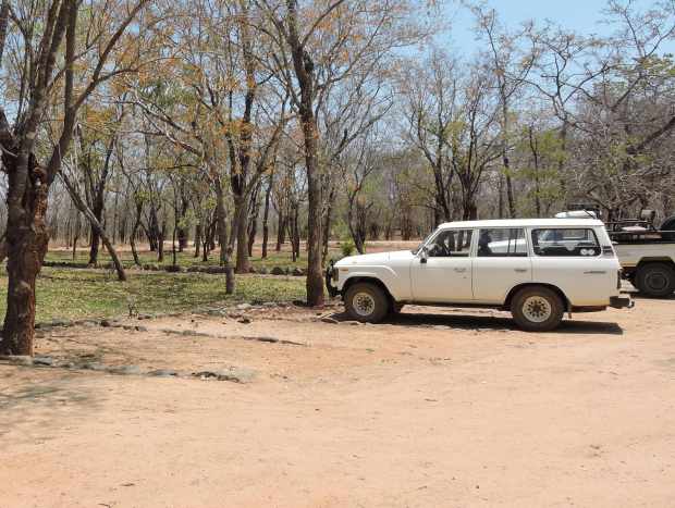 Parking area showing the wooded area where the accommodation facilities are.